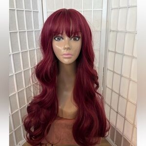 Burgundy synthetic 26 inch wig with bangs